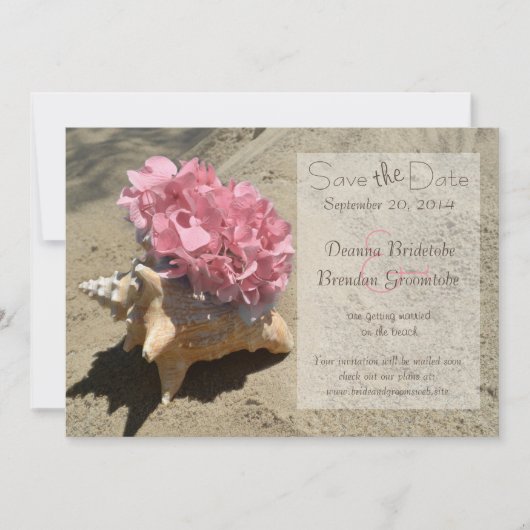 Save The Date Coquillage et Hydrangea rose Enregistrer la date (Devant)