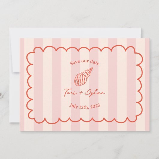 Save The Date Coquillage Tropical Rose Stripe Enregistrer La Dat (Devant)