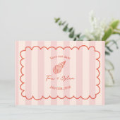 Save The Date Coquillage Tropical Rose Stripe Enregistrer La Dat (Debout devant)