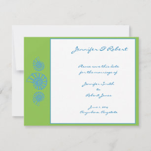 Save The Date Coquillage vert chaux et turquoise Sauvez la date