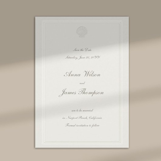 Save The Date Coquillages de mer côtiers Formel Nautique Crème M