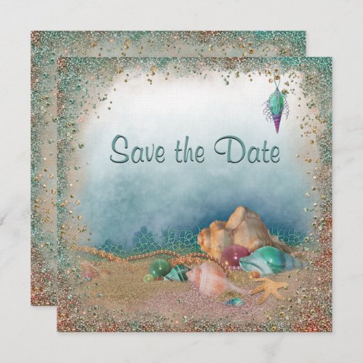 Save The Date Coquillages et Parties scintillant de plage Enregi (Devant / Derrière)