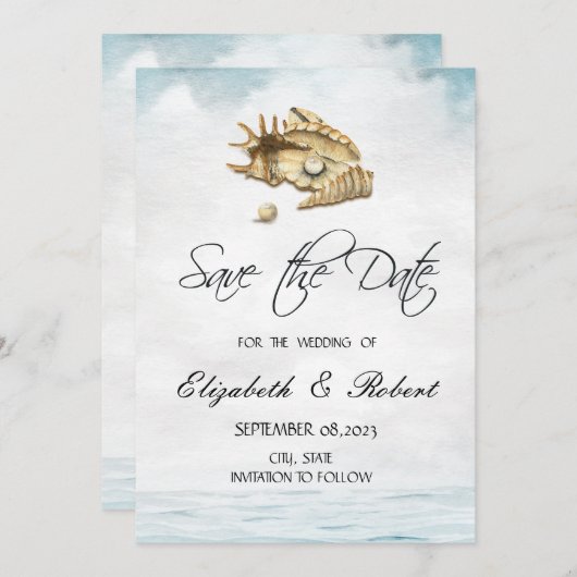 Save The Date Coquillages, Mer, Script (Devant / Derrière)