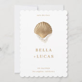 Save The Date Coquille d'or et perles Code QR Mariage côtier (Devant)