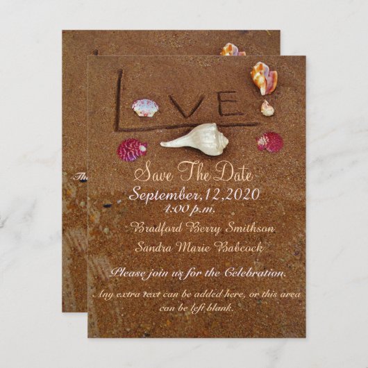 Save The Date Coquilles & Amour sur la plage mariage personnalis (Devant / Derrière)