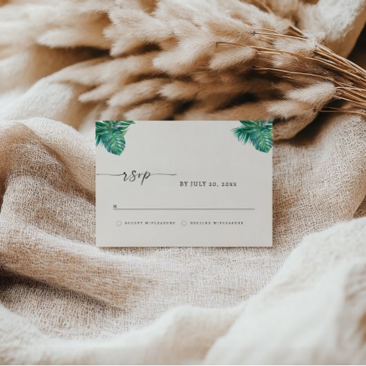 Save The Date CORA Tropical Beach Leaf RSVP