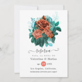 Save The Date Corail espagnol et Mariage floral turquoise (Devant)