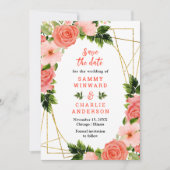 Save The Date Corail Floral Roses rouges Mariage (Devant)