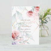 Save the date | Corail/Lilac Aquarelle Peony (Debout devant)