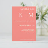 Save The Date Corail rose et monogramme blanc-Mariage (Debout devant)