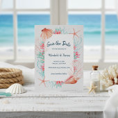 Save The Date Corail tropical | Coquillages de plage aquarelle