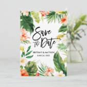 Save The Date Coral Aquarelle Tropical Floral Script (Debout devant)