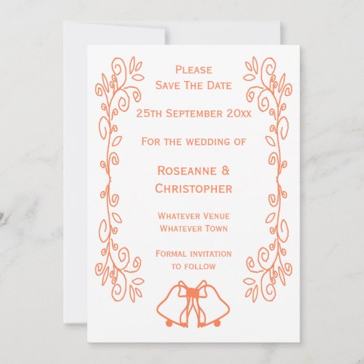 Save The Date Coral Bells Scrollwork Design Mariage (Devant)
