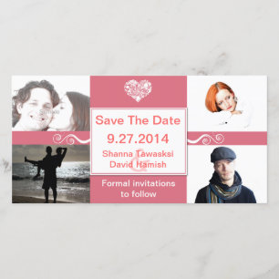 Save The Date Coral & Blanc Photo Personnalisée Mariage Enregist