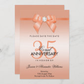 Save The Date Coral Bow & Ribbon 35e anniversaire de Mariage (Devant / Derrière)