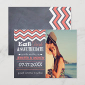 Save The Date Coral Chevron Enregistrer la date (Devant / Derrière)