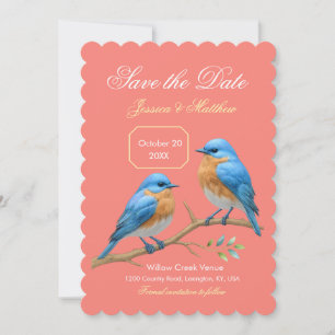 Save The Date Coral doux Lovebirds Romantique Bluebirds Mariage