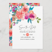 Save The Date Coral et Fandango Floral Mariage (Devant / Derrière)