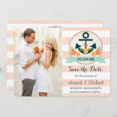 SAVE THE DATE CORAL ET MARINE BLUE ANCRE NAUTIQUE ENREGISTRER LA (Devant / Derrière)
