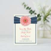 Save The Date Coral Gerbera Daisy Navy Ruban Enregistrer la cart (Debout devant)