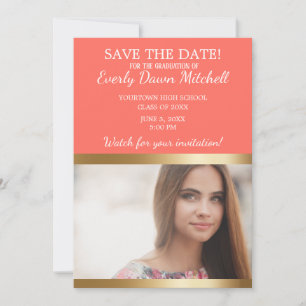 Save The Date Coral Gold White Stripe Graduation Enregistrer Dat