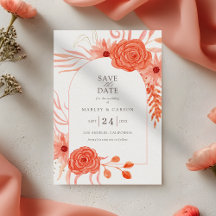 Coral Orange Floral Elegant Wedding