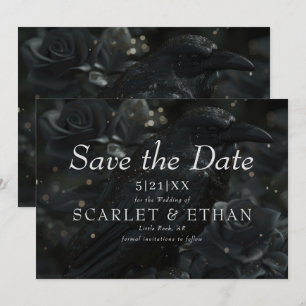 Save The Date Corbeau floral noir gothique et Mariage Rose