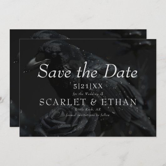 Save The Date Corbeau floral noir gothique et Mariage Rose (Devant / Derrière)