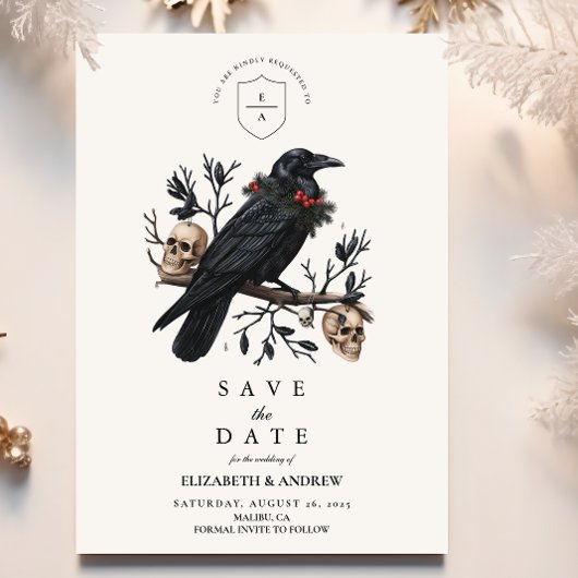 Save The Date Corbeau gothique Mariage d'hiver