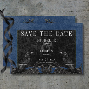Save The Date Corbeau noir gothique et Rose noir Mariage bleu