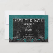 Save The Date Corbeau noir gothique et Rose noir Mariage Turquoi (Devant)
