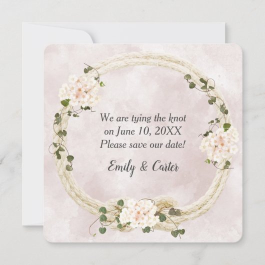 Save The Date Corde Liée Avec Bouquets Hydrangea (Devant)