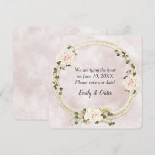 Save The Date Corde nouée avec bouquets d'hortensias