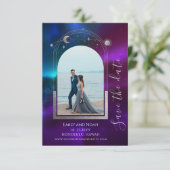 Save The Date Cosmétique violet Turquoise Sun Moon Stars Mariage (Debout devant)