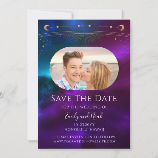 Save The Date Cosmologique violet Turquoise Sun Moon Star Space (Devant)