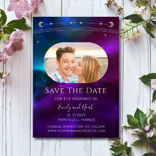 Save The Date Cosmologique violet Turquoise Sun Moon Star Space