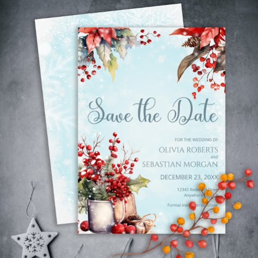 Save The Date Cosy Winter Rowan bouquet Mariage