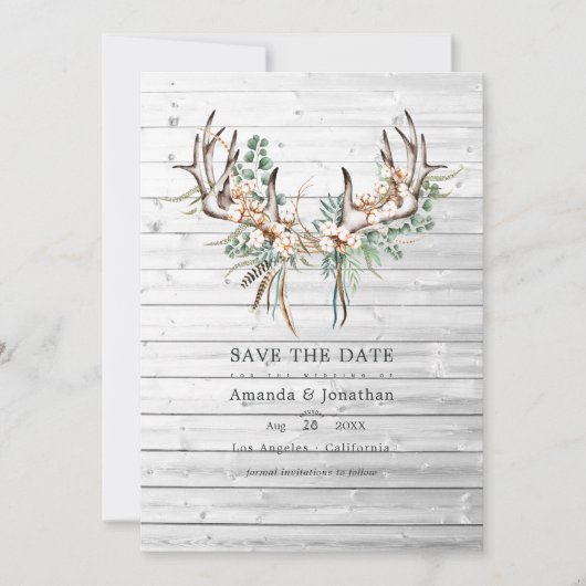 Save The Date Coton boho rustique et Mariage bohème Eucalyptus (Devant)