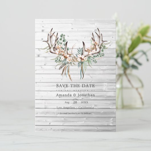 Save The Date Coton boho rustique et Mariage bohème Eucalyptus (Debout devant)