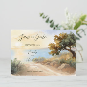 Save The Date Coucher de soleil aquarelle sur la côte méditerran