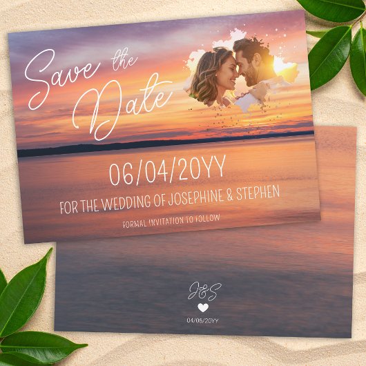 Save The Date Coucher de soleil orange avec Mariage photo Couple
