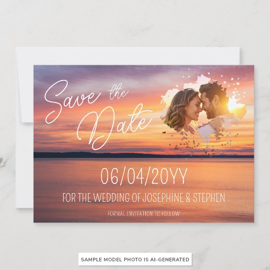 Save The Date Coucher de soleil orange avec photo de couple pers