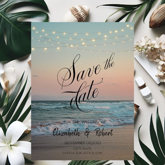 Save The Date Coucher de soleil sur la plage,Guirlande Lumineuse