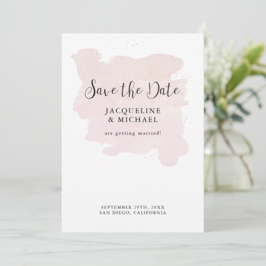 Save The Date Couleur d'aquarelle rose pâle simple et élégant (Debout devant)