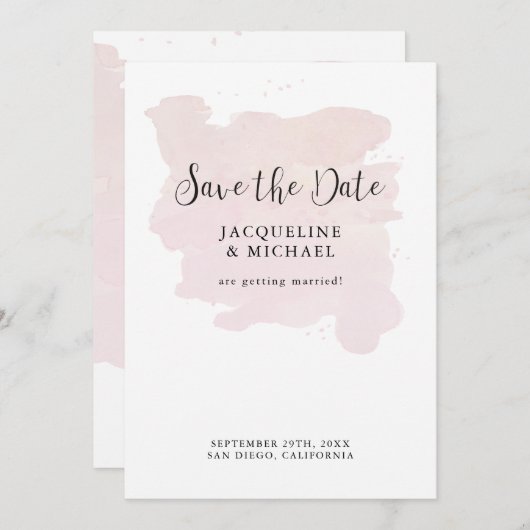 Save The Date Couleur d'aquarelle rose pâle simple et élégant (Devant / Derrière)