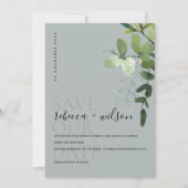 SAVE THE DATE COULEUR D'EAU MODERNE GRISE EUCALYPTUS VERT (Devant)