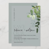 SAVE THE DATE COULEUR D'EAU MODERNE GRISE EUCALYPTUS VERT (Devant / Derrière)
