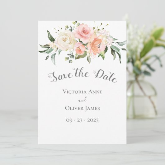 Save The Date Couleur d'eau vive Mariage floral romantique (Debout devant)