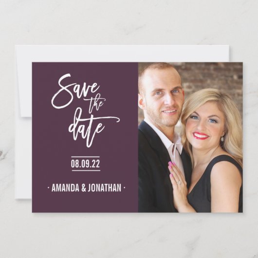 Save The Date Couleur Gris et Plum Chevron Mariage Enregistrer l (Devant)