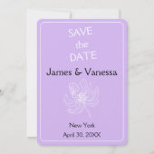 Save The Date Couleur violet clair et pivoines blanches. (Devant)
